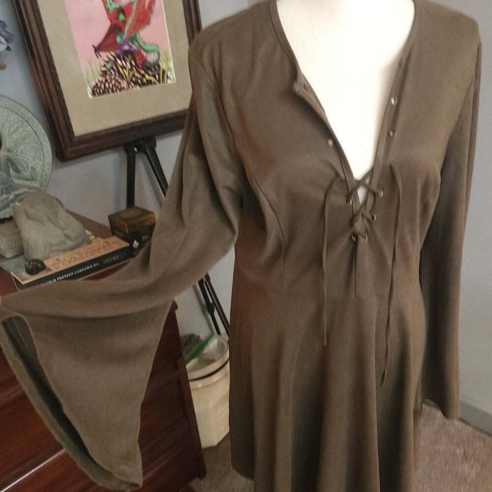 She & Sky Women's Corset Tunic Olive Green Size L